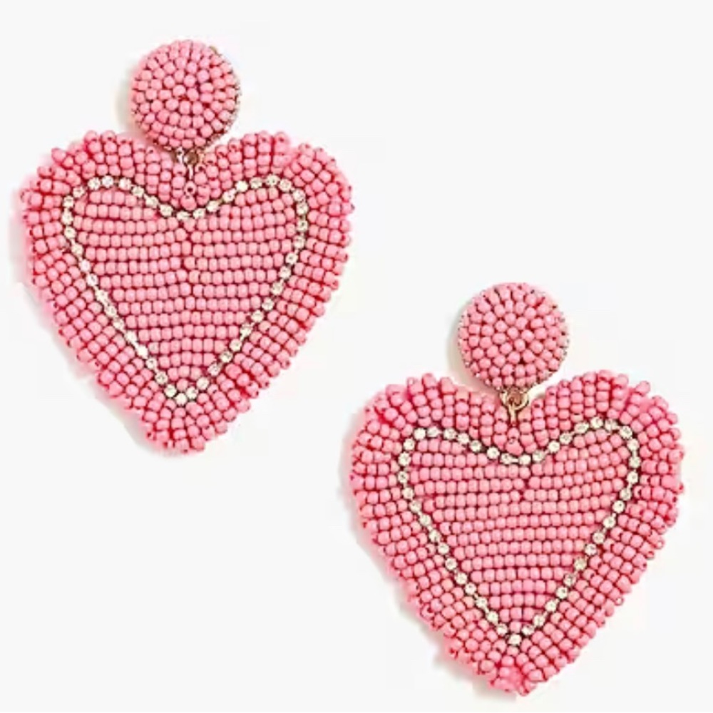 JCrew Pink Beaded Heart Statement Earrings